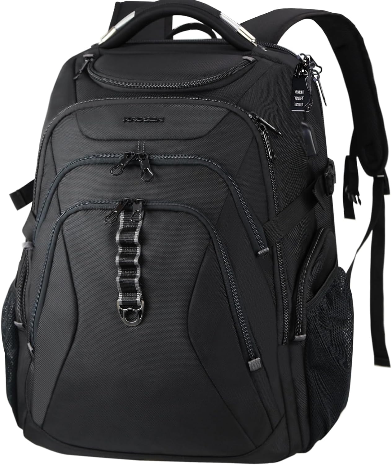 KROSER Travel Laptop Backpack 18.4 Inch XXXL Gaming Backpack with Hard Shell Saferoom RFID Pockets Water-Repellent Business College Daypack Stylish Laptop Bag for Men/Women-Black