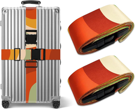 Luggage Straps for Suitcases TSA Approved, Luggage Identifiers for Suitcase, Adjustable Suitcase Strap for Baggage Security with Cute Patten, Travel Necessary Accessories (Retro Colorful Stripes)