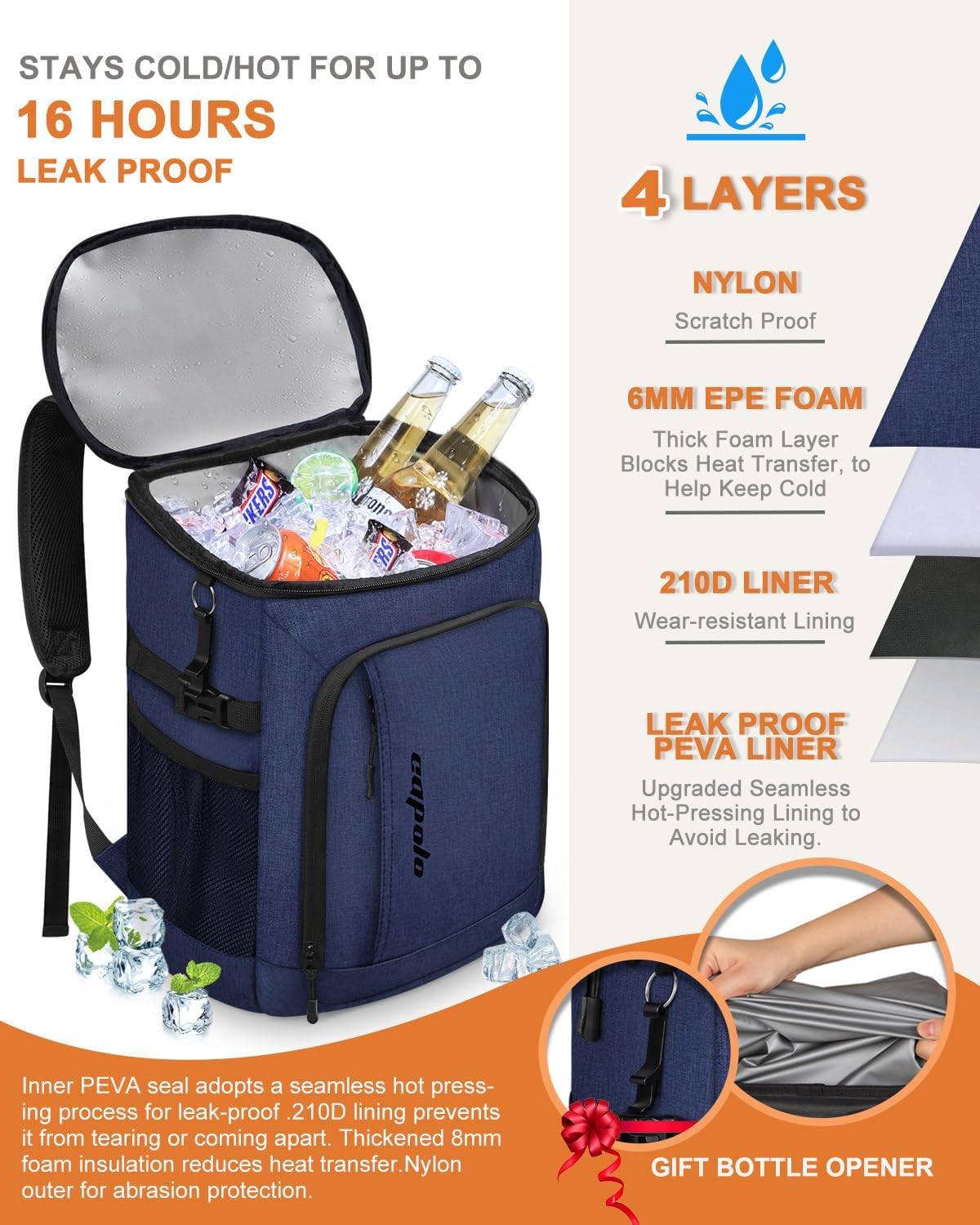 Capolo 36/45 Cans Cooler Backpack Insulated Waterproof for Women Men Lunch Backpack Coolers Leak Proof Soft Cooler Bags