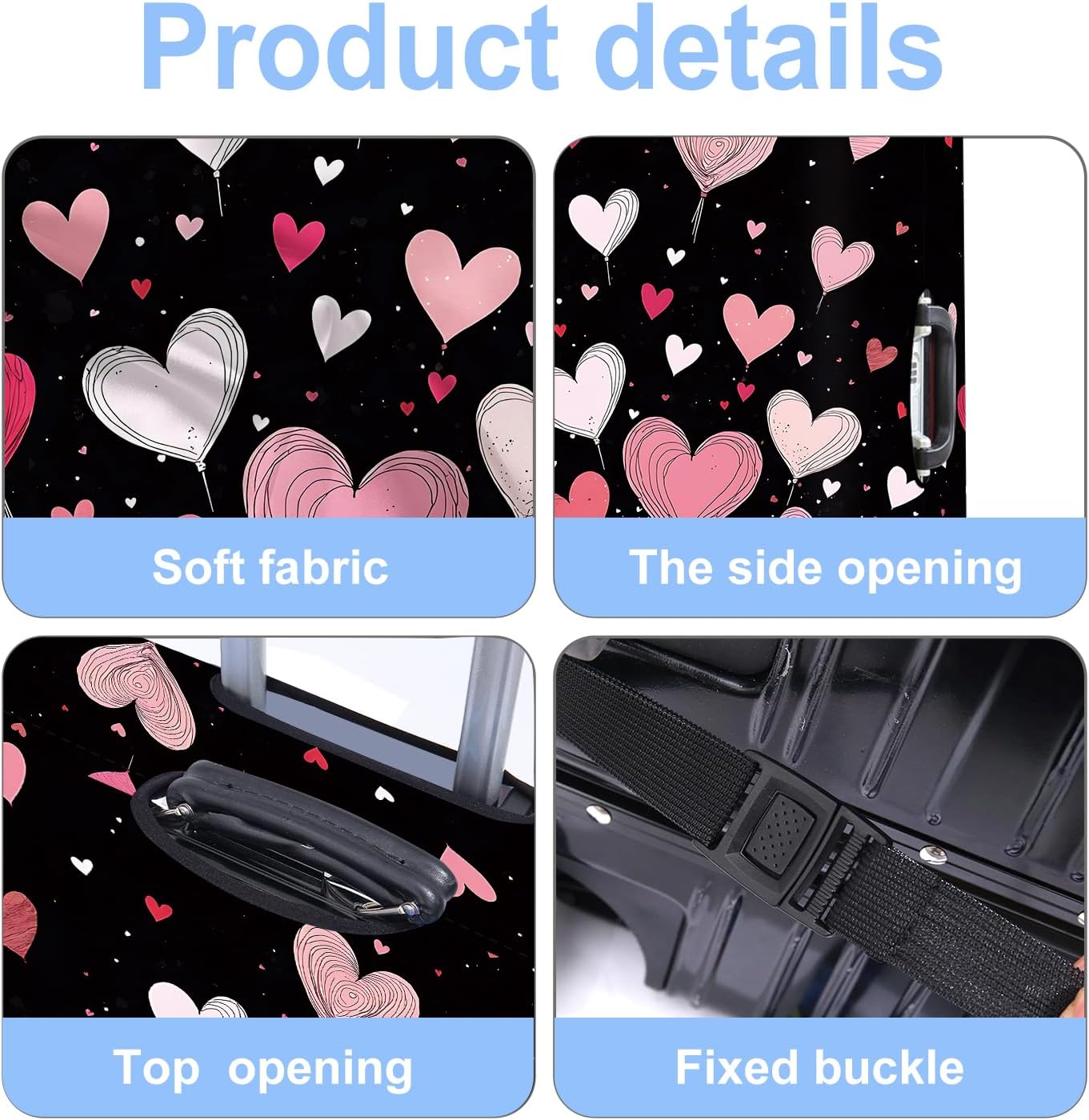 Luggage Cover Washable Suitcase Protector Anti-Scratch,Stretchable Fit for 20-34Inch Luggage Durable Travel Bag Cover with Zipper Closure (Heart-2, L(fits 28-30Inch suitcase))