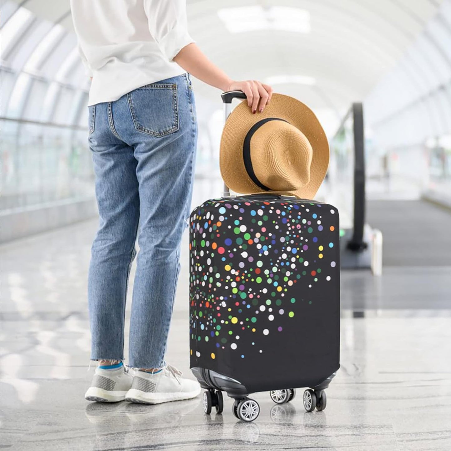 HYPER VENTURE Washable Luggage Cover - Fashion Suitcase Protector Fits 31-32 Inch Luggage (Color Dots, XL)