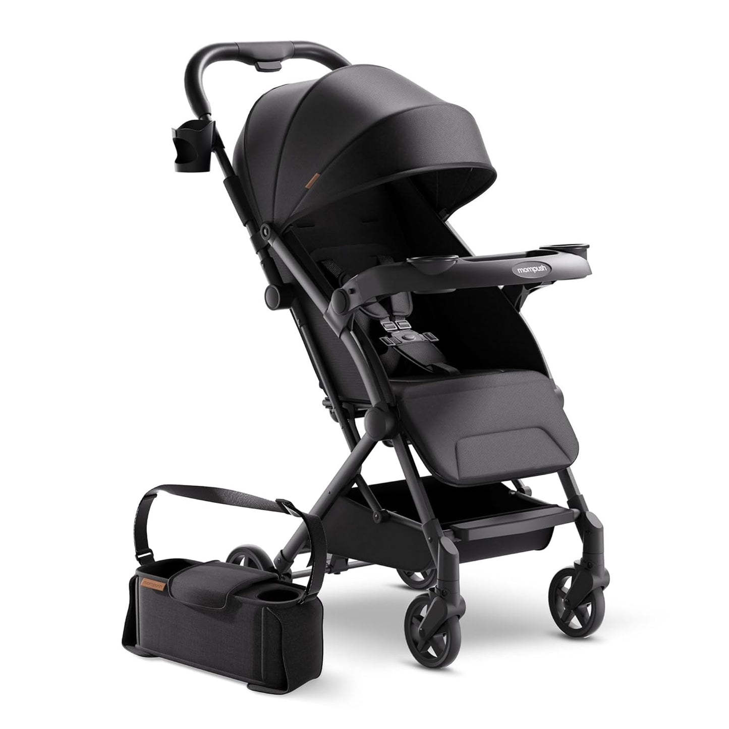 Mompush Lithe V2 Lightweight Travel Stroller, Compact Foldable Baby Stroller with Travel Bag, One-Hand Fold Stroller, Snack Tray, Mechanical Recline Seat, Airplane-Ready, Organizer & Rain Cover