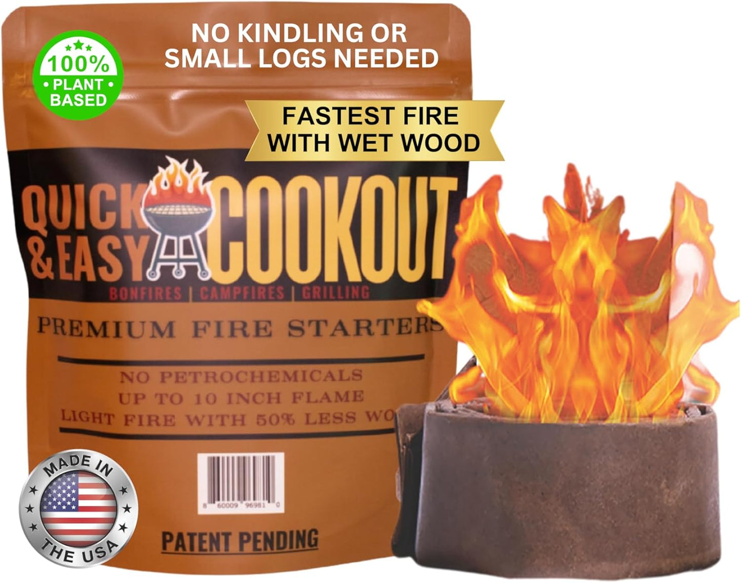 Start Fires Fast with Zero Effort! The Most Powerful Fire Starter You Will Ever Use. Plant-Based Fuels Only. Light Wet Logs Without Kindling. Patent-Pending. for Camping, Fire Pits, Survival
