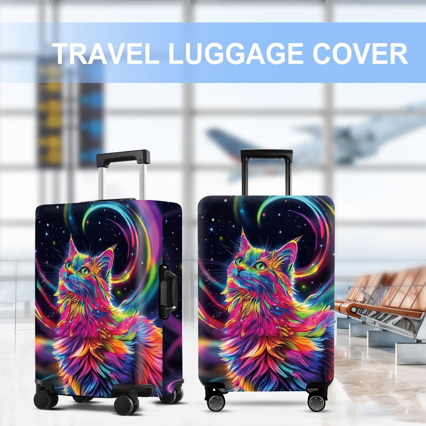Cat Luggage Cover Washable Suitcase Protector Anti-Scratch,Stretchable Fit for 20-34Inch Luggage Durable Travel Bag Cover with Zipper Closure (M(24-26inch suitcase))