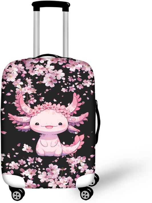 Cute Floral Axolotl Luggage Cover Travel Suitcase Protector Cover Zipper Closer for 22-25inch