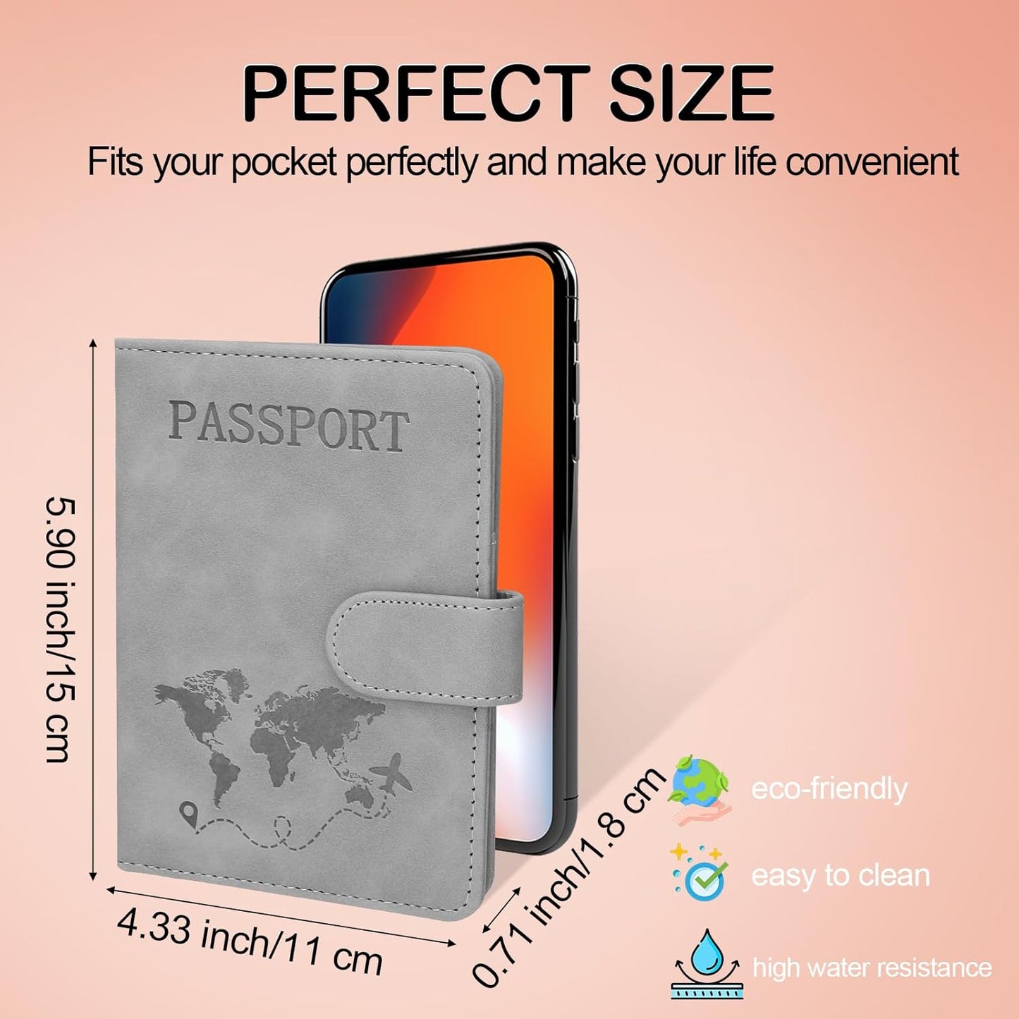 Passport Holders, RFID Blocking Credit Card Holder, PU Leather Vaccine Card Holders for Travel with Magnetic Buckle, Travel Must Haves Cruise Ship Essentials for Men, Women (Grey)