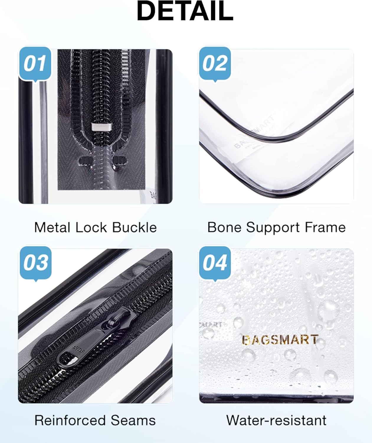 BAGSMART Clear Toiletry Bag, 2 Pack TSA Approved Travel Toiletry Bag Carry on Travel Accessories Bag Airport Airline Quart Size Bags Water Repellent Makeup Cosmetic Bag for Women (Nude Pink-2pcs)
