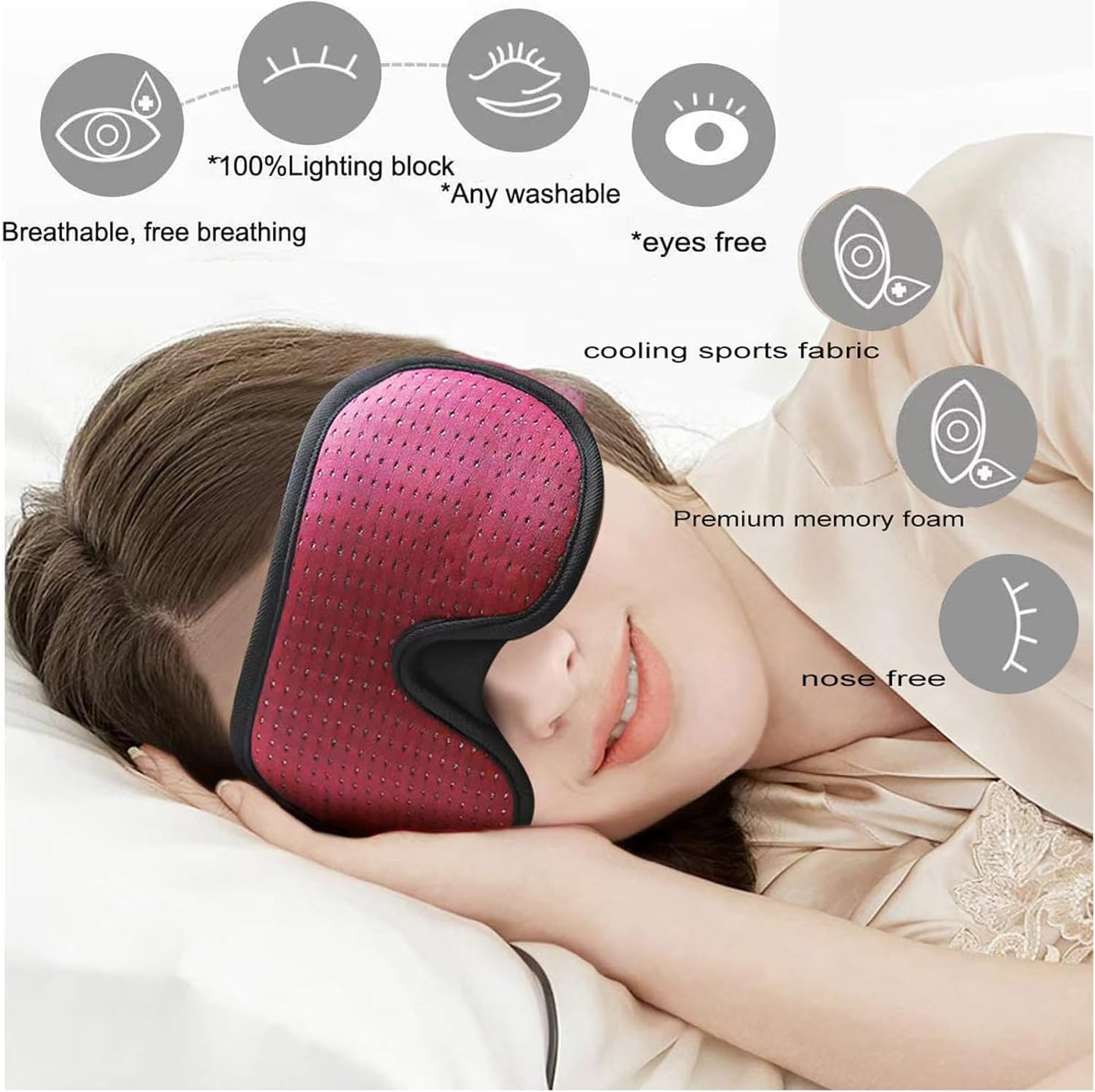 Sleep Mask for Men and Women 3D Contoured Eye Mask Patented Adjustable Light Blocking Night Mask for Sleeping (Black)