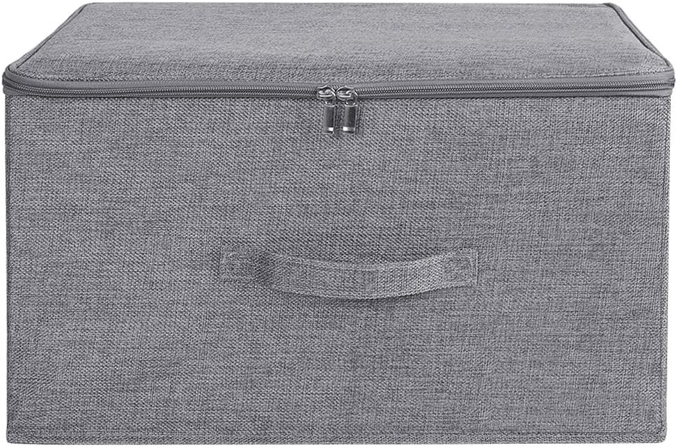 ANMINY 2PCS Storage Bins with Zipper Lids 36 Qt Lidded Fabric Storage Boxes Baskets Cubes with Handles Collapsible Washable Cotton Linen Closet Shelf Clothes Organizer Containers - Gray, Large