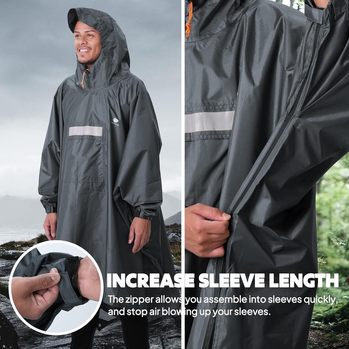 ANYOO Hooded Rain Poncho for Adults Waterproof Lightweight Rain Coat for Men Women Reusable Rain Jacket for Emergency Outdoor
