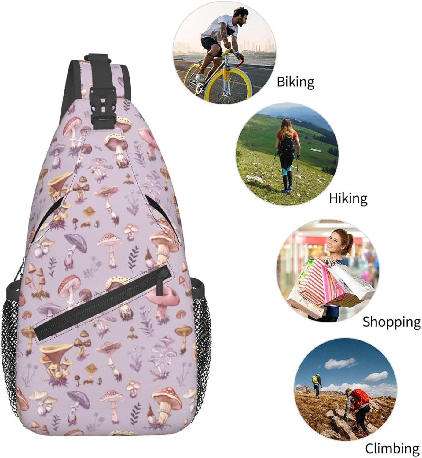 SUPLUCHOM Sling Bag Mushrooms Vintage Botanical Hiking Daypack Crossbody Shoulder Backpack Travel Chest Pack for Men Women
