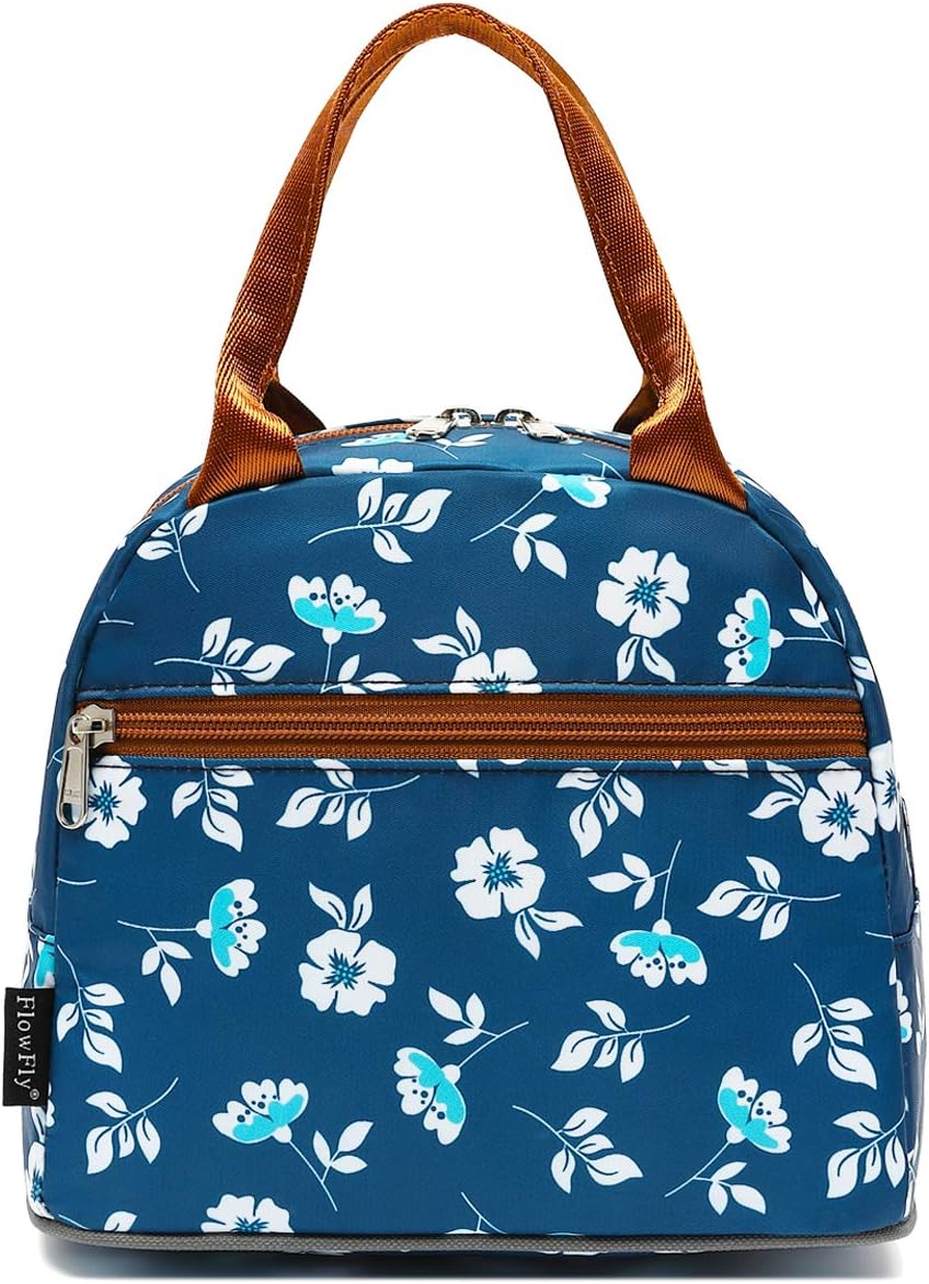 FlowFly Insulated Lunch Cooler Bag - Tote Bag Organizer for Women/Men, Floral#White