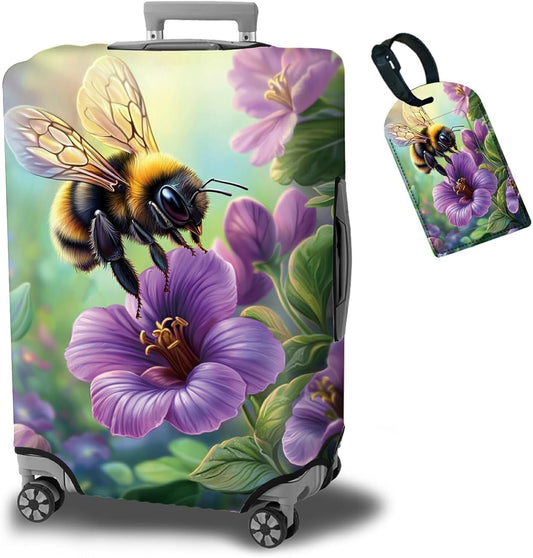 Luggage Cover Plus - Purple Flowers Travel Suitcase Cover for 26-28 inch Luggage with Concealed Zipper, Washable Elastic Cloth, Dustproof, Anti-Scratch