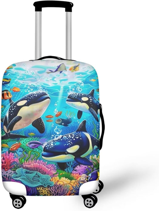 Killer Whale Luggage Cover Elastic Universal Luggage Covers for Suitcase Fit 22-25 Inch Zip Closure Suitcase Cover Protector for Travel Business Anti-Scratch Baggage Covers Case