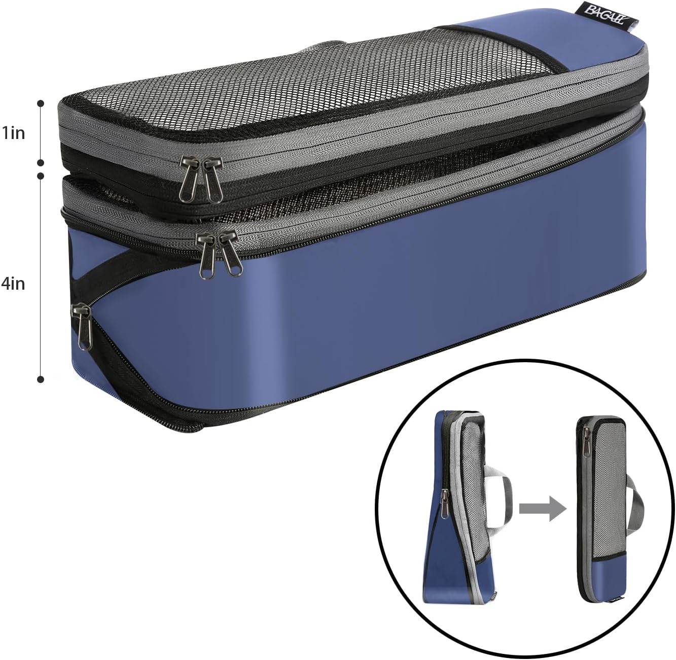 BAGAIL 4 Set/6 Set/8 Set Compression Packing Cubes Travel Accessories Expandable Packing Organizers (Half Mesh, 6-Navy)