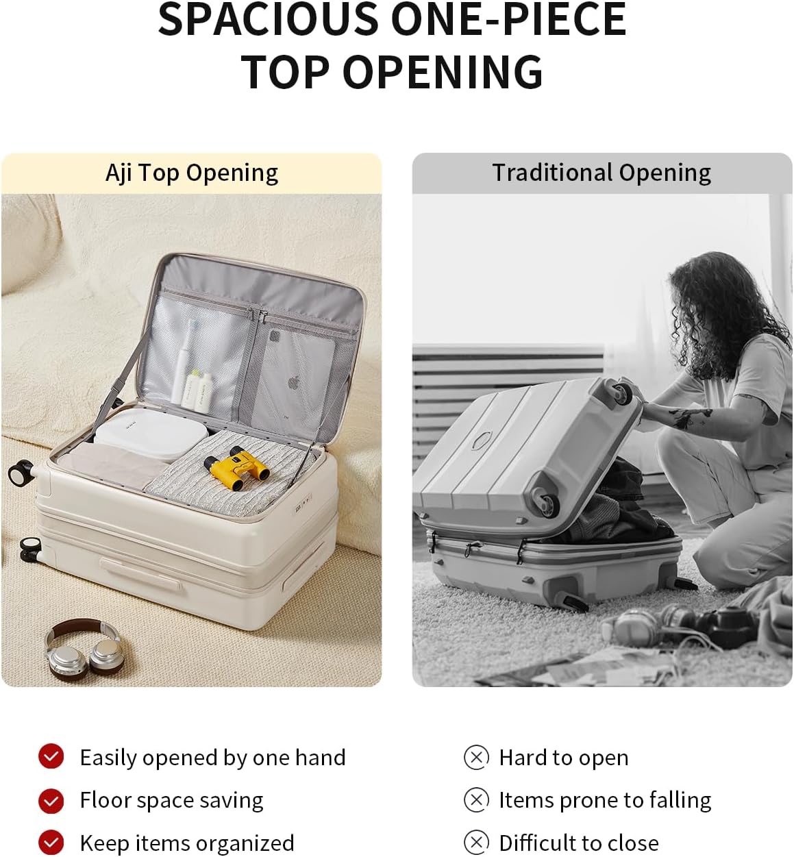 aji Expandable Top Opening 26 Inch Checked Luggage with Spinner Wheels, Large Suitcase with TSA Lock, Hard Shell Travel luggage Suitcases for Men Women, for 20+Days Travel, Coconut White