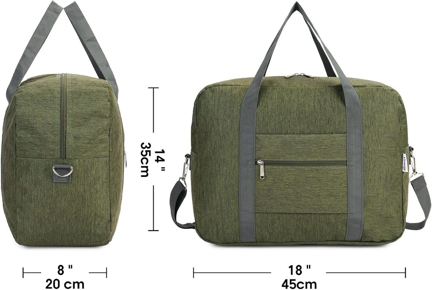 For Spirit Airlines Personal Item Bag 18x14x8 Foldable Travel Duffel Bag Tote Duffle Carry on Luggage for Women and Men 30L (Army Green (With Shoulder Strap))
