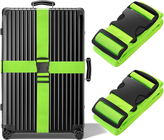 BILIONE Luggage Straps Belts TSA Approved Keep Suitcase Secure While Traveling, 79" Long Add a Bag Premium Accessory for Travel Bag Closure, 2 Pack Green