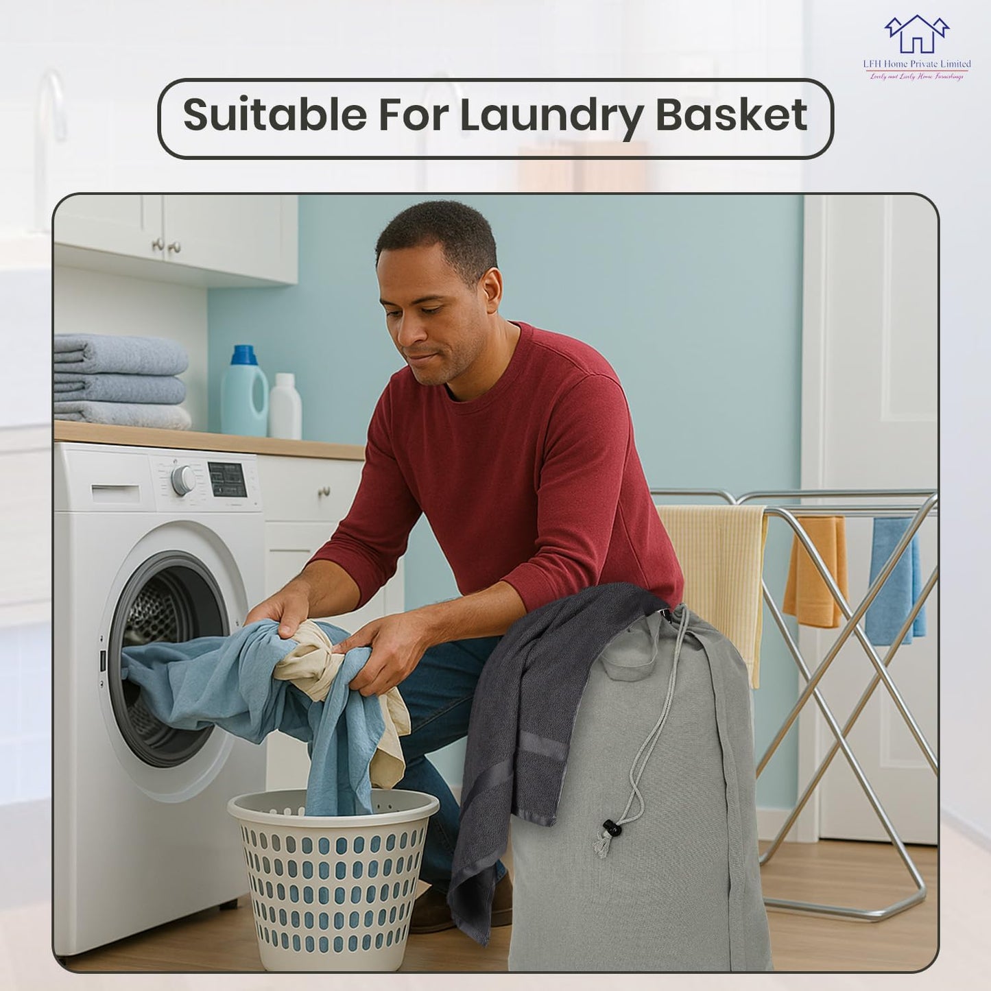 LFH Home Cotton Canvas Large Laundry Bag with Handle, Heavy Duty Drawstring Closure Washable Laundry Bags, School Travel, Home, Hotel, College Dorm, Organizer Sack, Toys 20x30-Grey, Thanks Giving