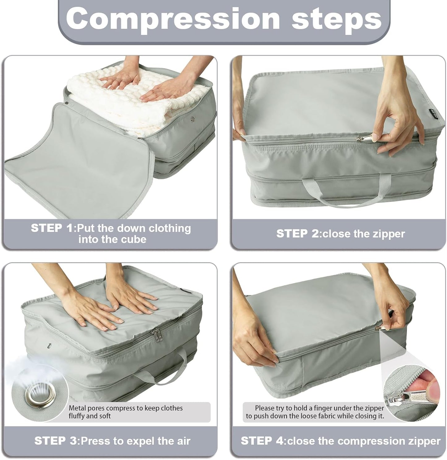 Extra Large Compression Packing Cubes for Travel Essentials, 2 Set Expandable Travel Cubes for Packing Bags Suitcase Organizer, Grey