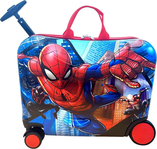 Fast Forward Ride-On 18" Suitcase For Kids/Tow-Along Toddler Carry-On Luggage With Wheels (Spiderman)