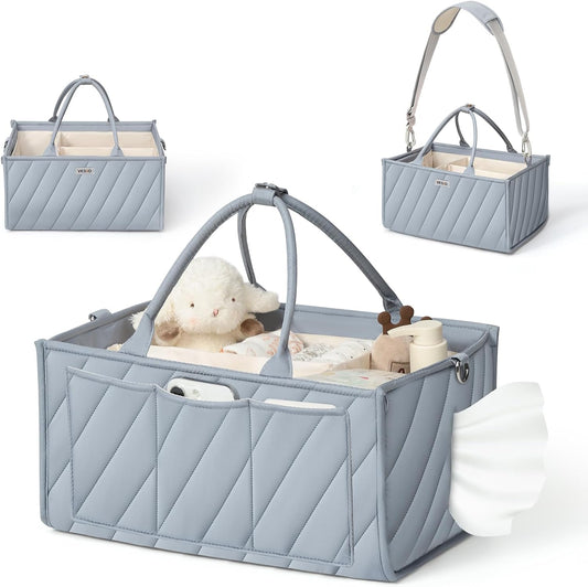 Baby Diaper Caddy with Tissue Pocket, Multi-Function Caddy Organizer with Shoulder Strap & Stroller Clips – Durable Organizer Bags for Nursery, Travel & Car, Baby Essentials Changing Table