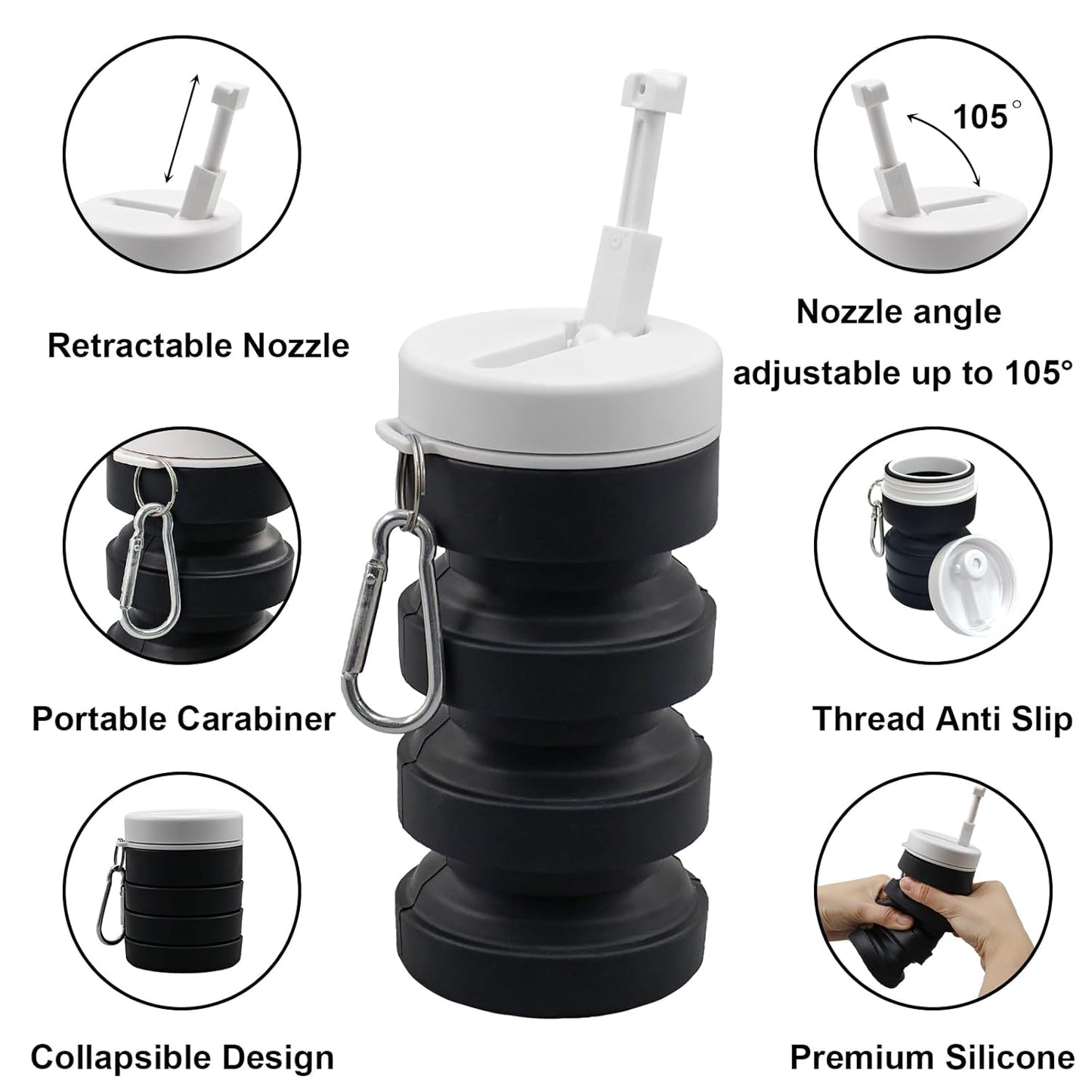 Collapsible Handheld Bidet Portable With Retractable and Angle-Adjustable Nozzle,Hook,300ML,Silicone Peri Bottle For Personal Hygiene Cleaning,Outdoors Camping & Travel,Bidet Sprayer for Women Men 1Pc