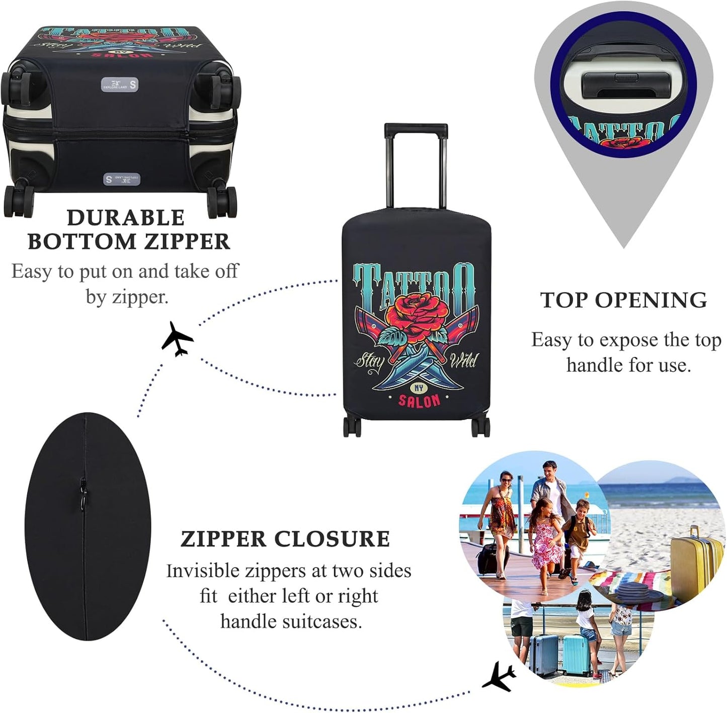 Explore Land Travel Luggage Cover Suitcase Protector Fits 23-26 Inch Case (Blade Rose, M)