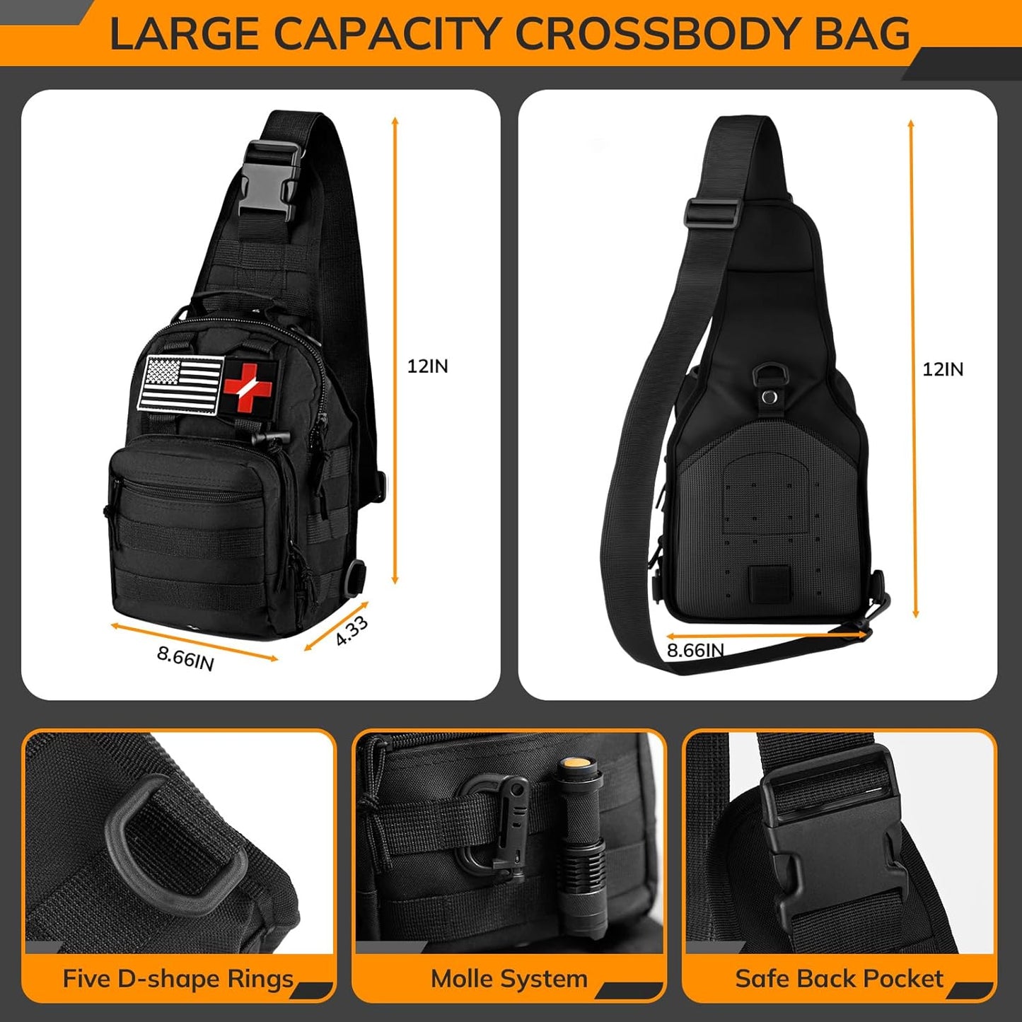 Survival Kit, 250pcs Survival Tools Tactical Gear and Trauma Bag, Survival First Aid Kit with Molle Crossbody Bag & Emergency Tent for Earthquake, Bug Out, Outdoor Adventure, Gifts for Christmas Men