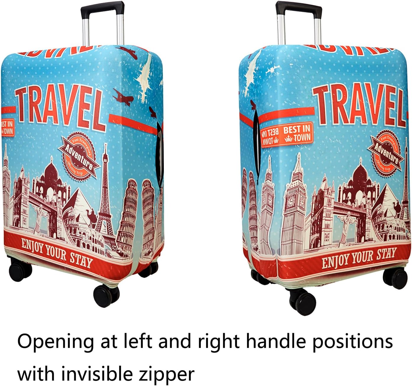 WUJIAONIAO Travel Luggage Cover Baggage Suitcase Cover Protector Skins 18-32 Inch (Tourist Attraction A28, S (for 18-20 inch luggage))