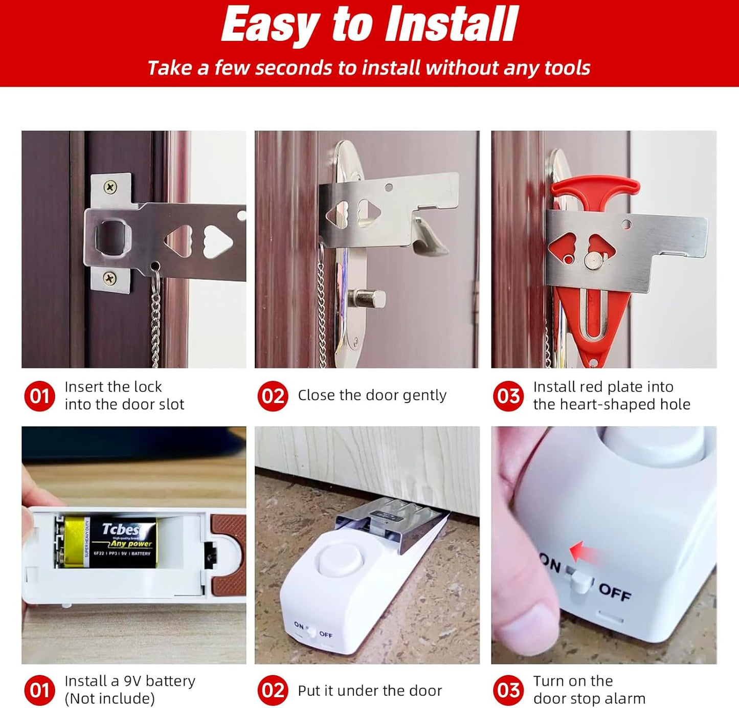 Portable Door Stop Alarm and Traveling Hotel Door Lock, No Installation Required, Provides Double Security for Home, Hotel and Traveling (2 Door Lock + 3 Door Stop)