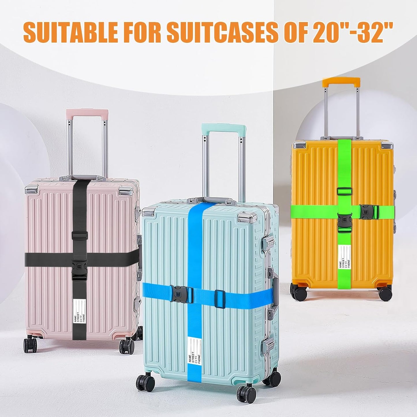 BILIONE Luggage Straps 88 inch Adjustable Suitcase Belt, Lockable Against Accidental Opening, Easy to Identify Travel Accessories, Add a Bag Connector (Lucky Purple, 2)