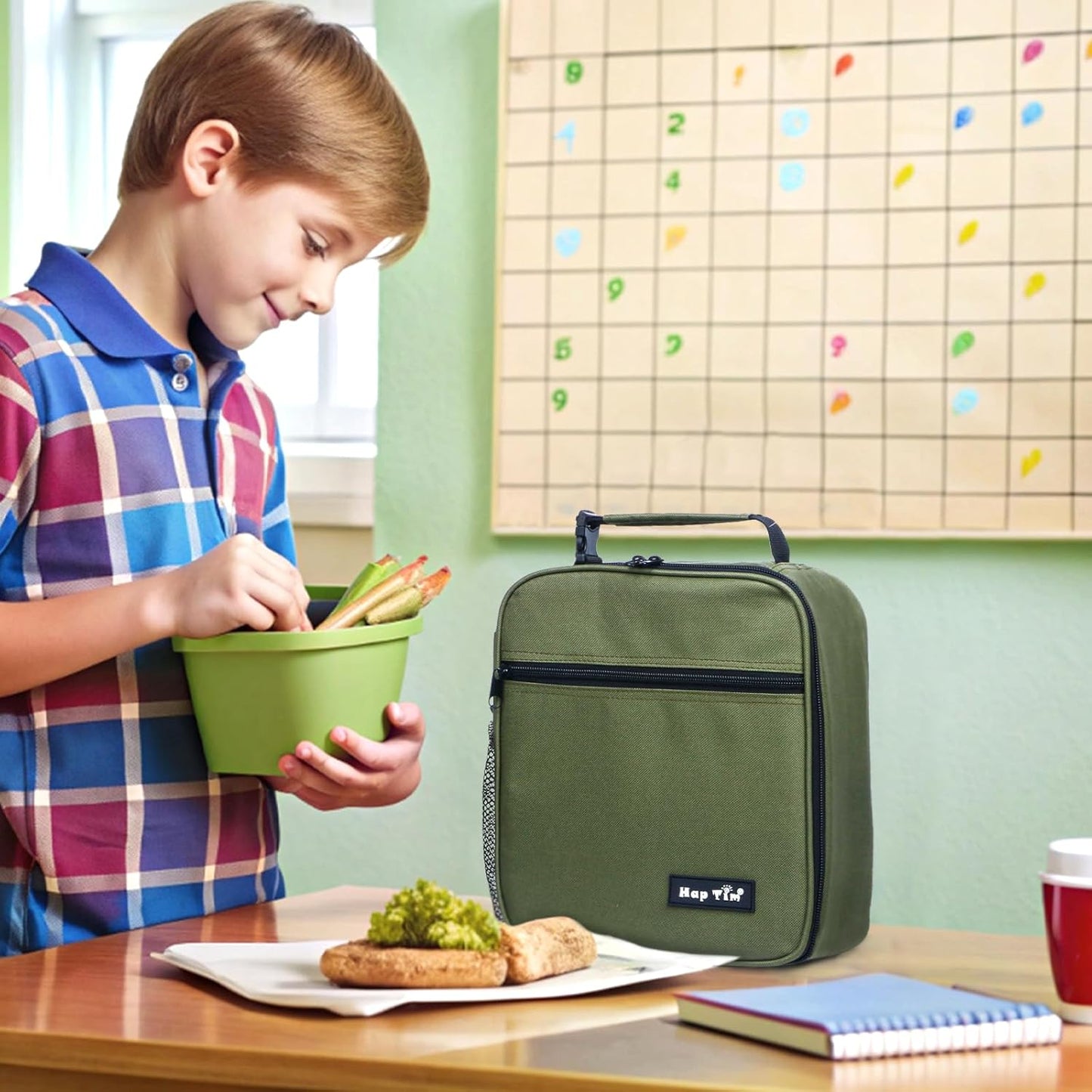 Hap Tim Insulated Lunch Bag Women, Reusable Lunch Box for Women & Men, Adluts Lunchbox for Work, Portable Lunchbag, Army Green（18654-AY）