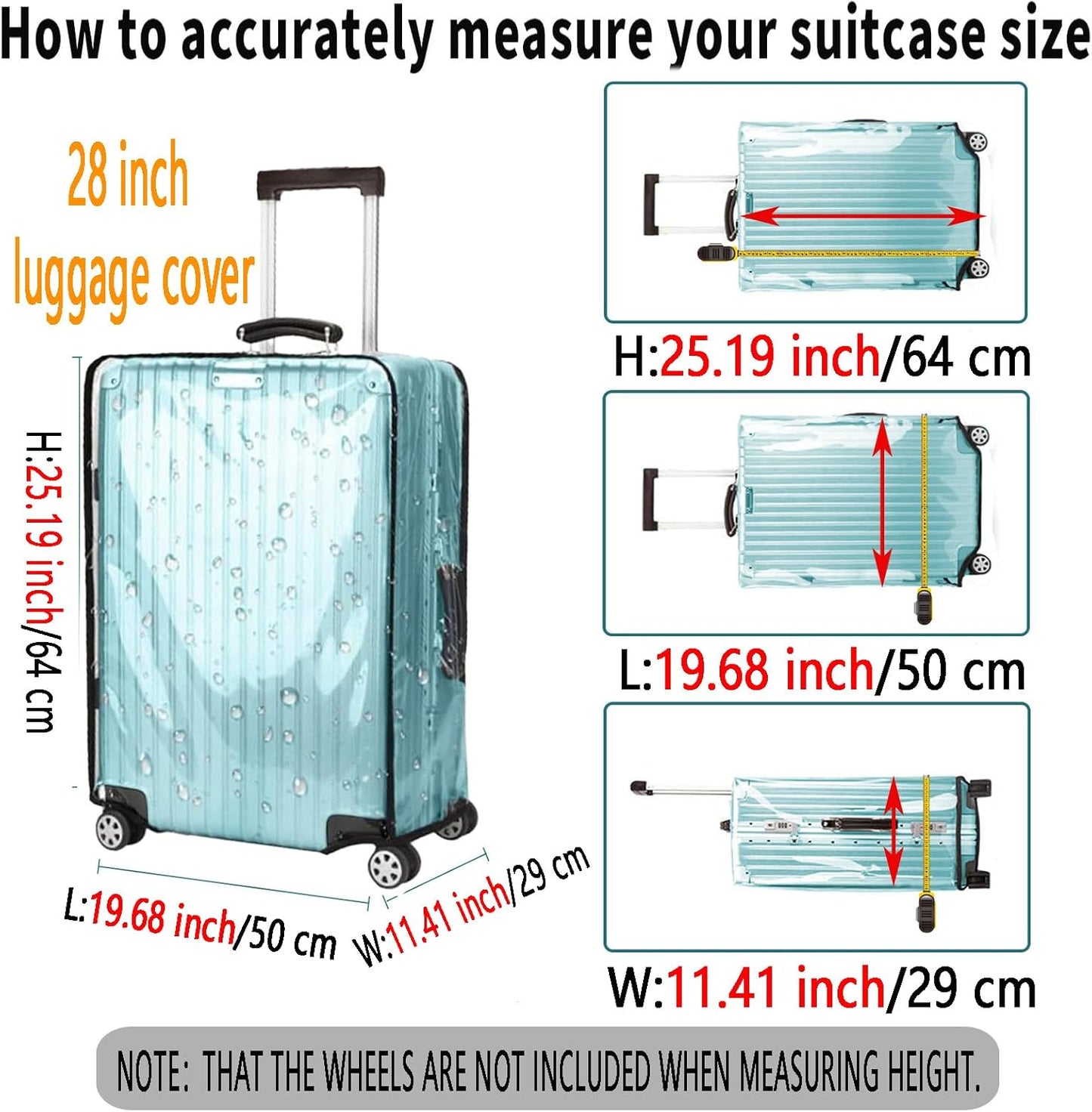 Suitcase Covers for Luggage – TSA Approved Clear PVC Luggage Protector Cover, Thick Transparent Waterproof Sleeve with Large Hook and Loop Closure, Fits 28" Wheeled Suitcases