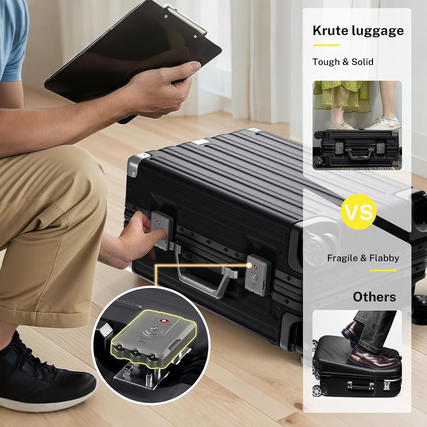 Krute Luggage Sets 2 Pieces Aluminum Frame Suitcase With Spinner Wheels 20 28 Inch Hardside No Zipper PC Luggages with USB Charger