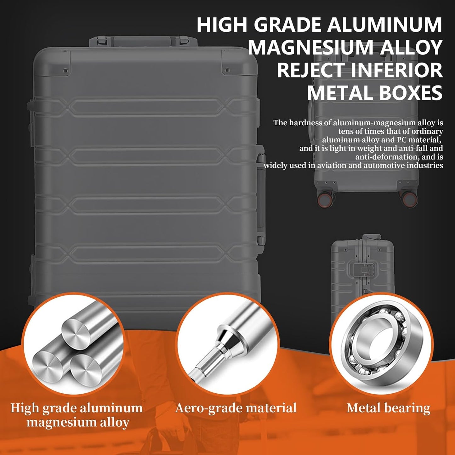 WEICHEN All Aluminum Magnesium 24 Inch Luggage with Spinner Wheels, Hard Case Aluminum Luggage Suitcase with Spinner Wheels and TSA Lock