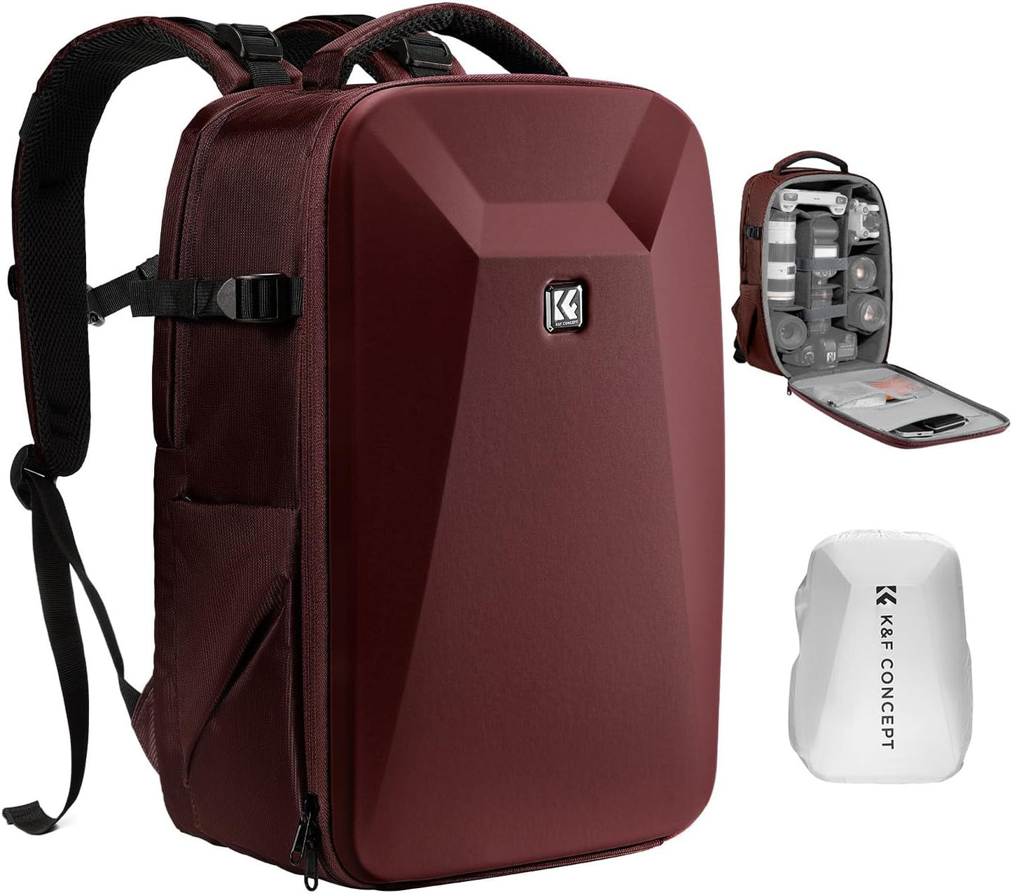 K&F Concept Camera Backpack,Hardshell Photography DSLR Camera Bag with 15-15.6 Inch Laptop Compartment Waterproof Hard Shell Camera Case Compatible with Canon/Nikon/Sony/DJI Mavic Drone