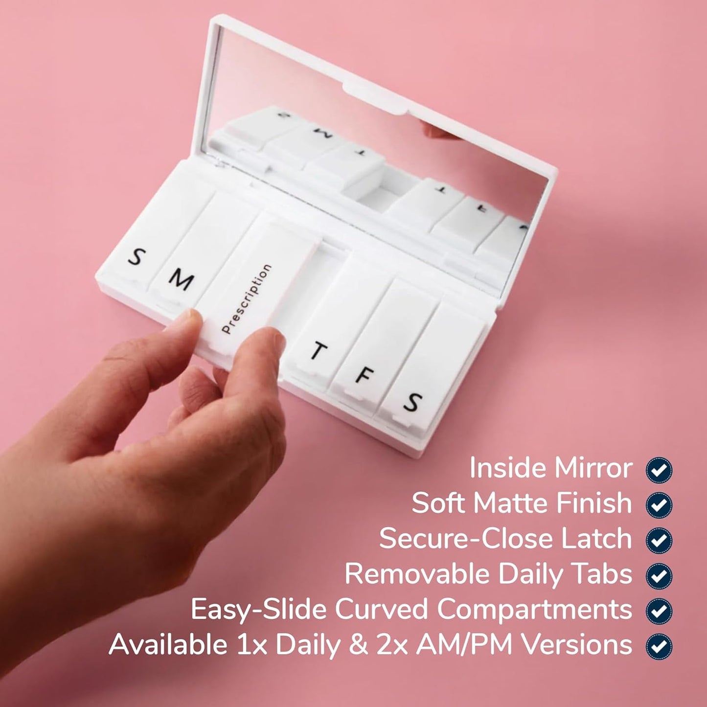 PORT X POLISH Designer Weekly Pill Box Organizer (AM/PM 2X Daily, Mint) | Compact, Stylish 7-Day Vitamin Supplement Case | Cute Portable Mini Travel Medicine Carrier | BPA-Free Pillbox Caddy