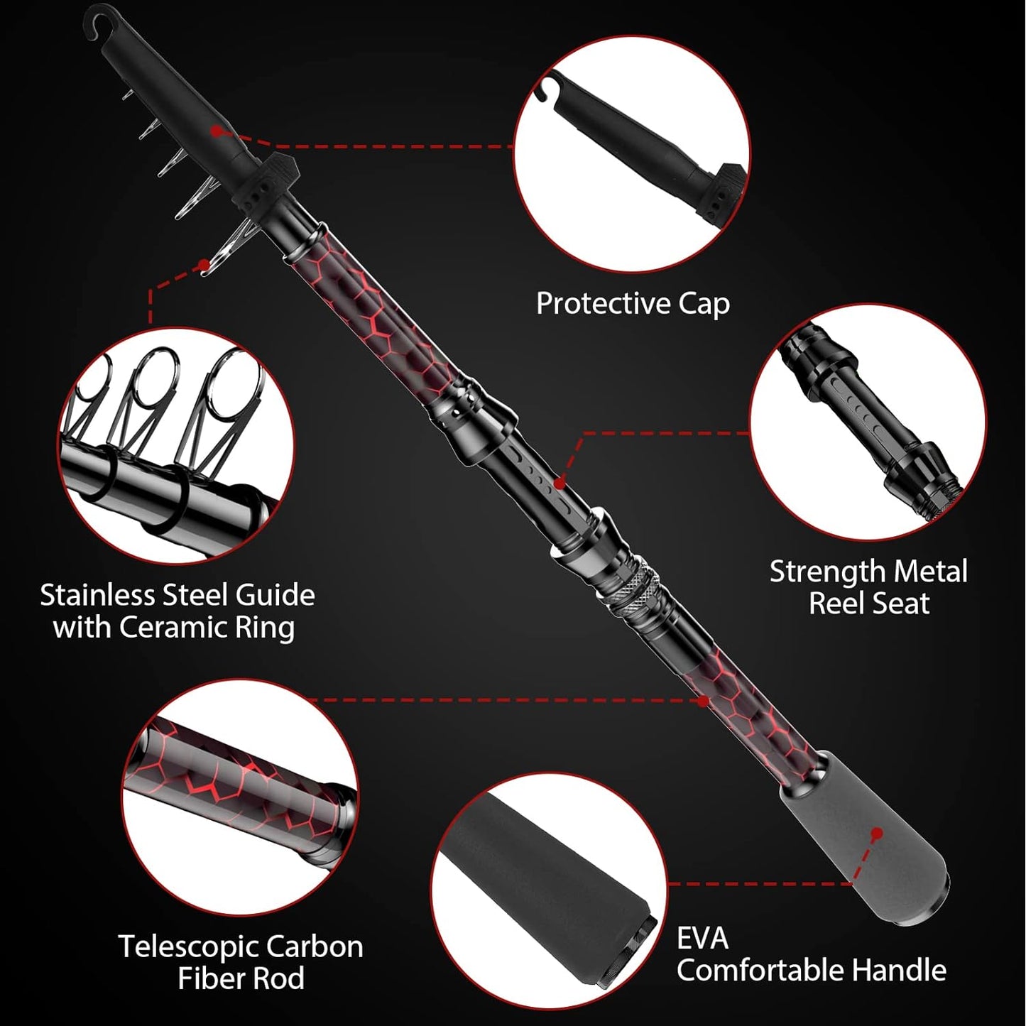 Fishing Rod and Reel Combos, Unique Design with X-Warping Painting, Carbon Fiber Telescopic Fishing Rod with Reel Combo Kit with Tackle Box, Best Gift for Fishing Beginner and Angler
