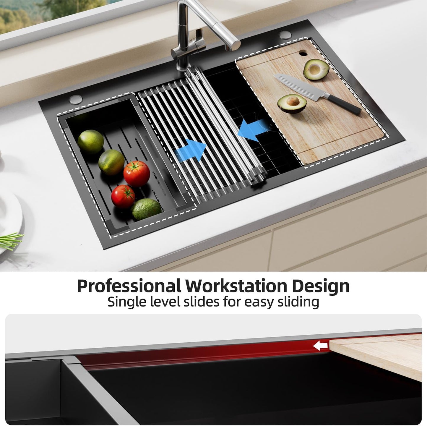 Drop In Kitchen Sink Stainless Steel 32x22 - Drop In Workstation Sink Double Bowl Commercial 16 Gauge Stainless Steel Kitchen Sinks Black