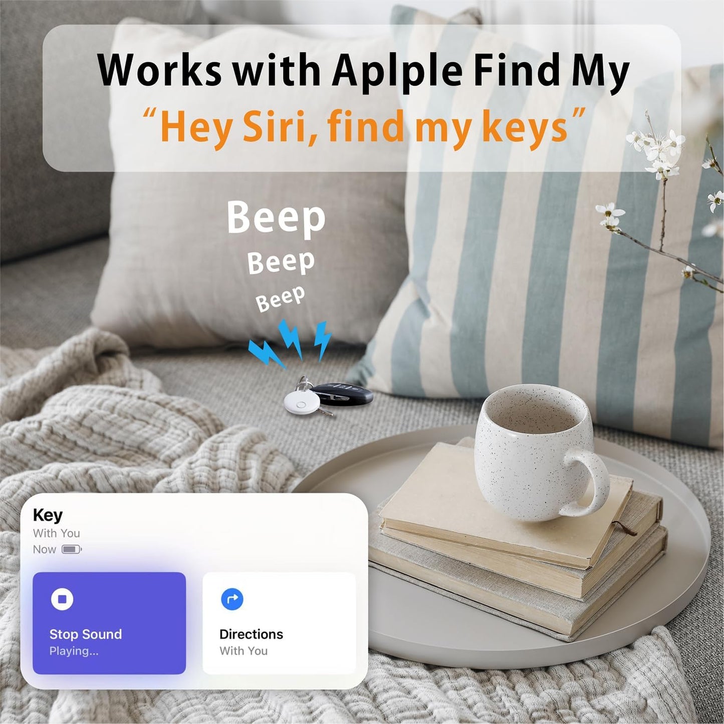 Air Tracker 4 Pack, Smart Bluetooth Tracker Works with Apple Find My (iOS Only), Item Finder Locator for Keys, Luggage, Backpack, IP67 Waterproof, White