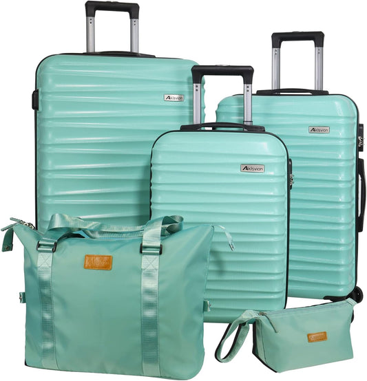 Luggage Sets 3 Piece(20/24/28)-Suitcase Set- Luggage with Wheels-PC + ABS Durable Lightweight Rotating hardshell suitcase 5PCS(Mint Green)…