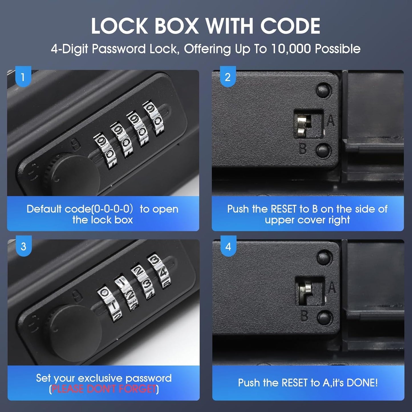Beach Lock Box,Travel Safe Lock Box with Removable Chain,Locking Boxes with Code,Portable Lockbox for Travel Safe,Personal Items,Beach,Gym,Hotel,Dorm,Black