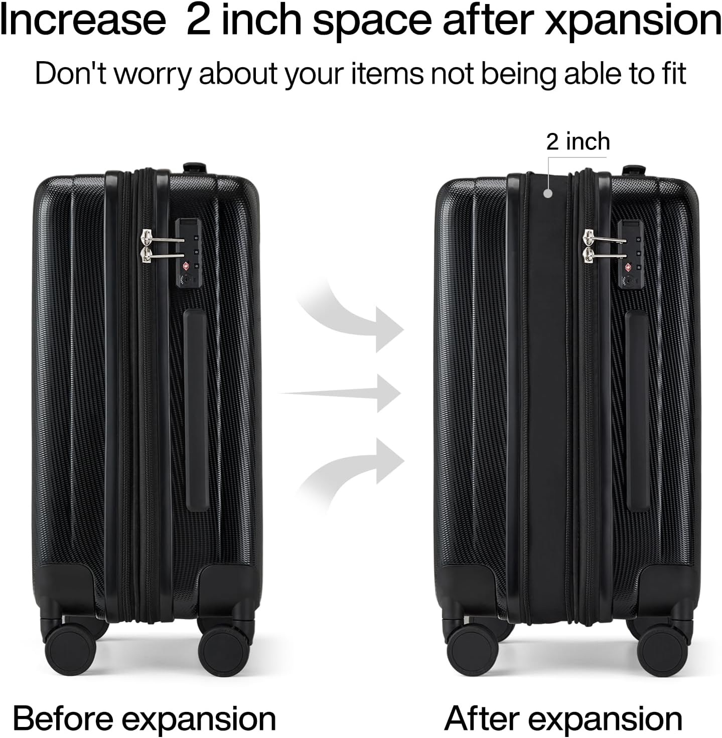 Hanke 29 Inch Expandable Checked Luggage Lightweight PC Hard Shell Luggage Suitcases with Wheels Travel Luggage Rolling Large Suitcase Travel Luggage Bag for Study Abroad.(Jet Black)