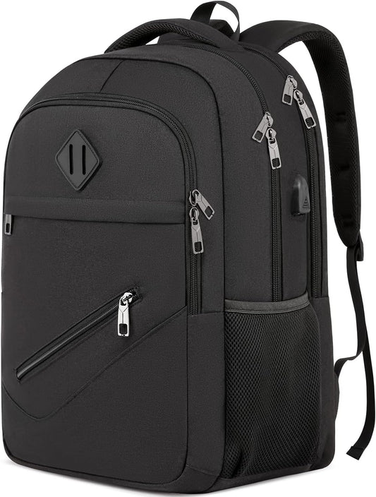 Black Backpack, School Backpacks for Teen Boys & Girls, Student Bookbag Fits 17.3 Inch Laptop with USB Charging Port, Water Resistant Travel Backpack, Sturdy Anti Theft Computer Bag Gifts Men Women