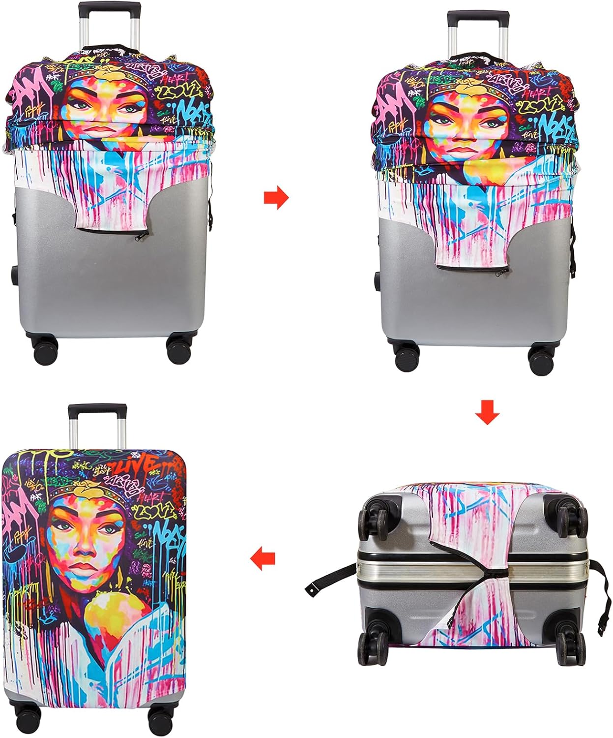 WUJIAONIAO Travel Luggage Cover Baggage Suitcase Cover Protector Skins 18-32 Inch (Graffiti A8, XL (for 29-32 inch luggage))