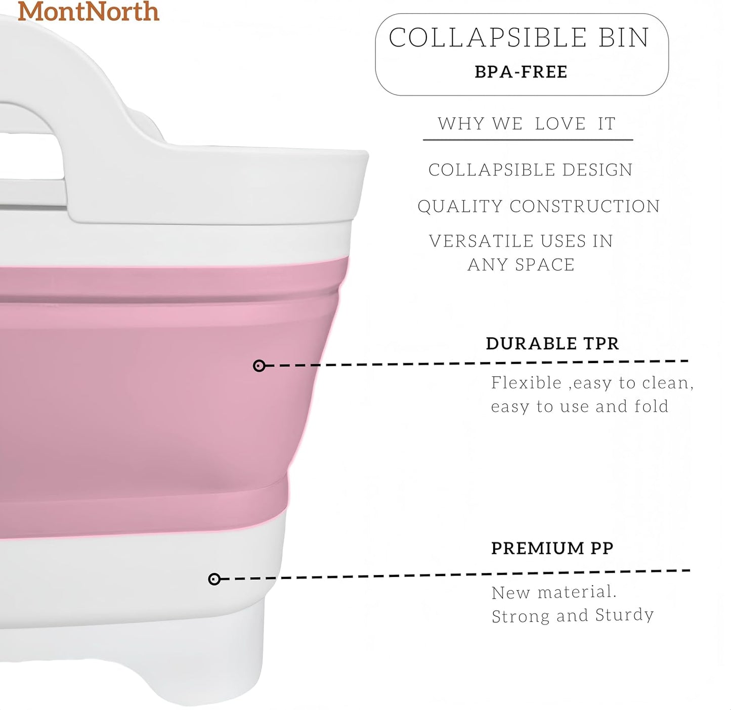 Collapsible Wash Basin 9L, Foldable Dish Tub with Drain Plug, Portable Collapsible Dish Basin, Camping Sink for Washing Dishes, Laundry & Kitchen Use (Pink)