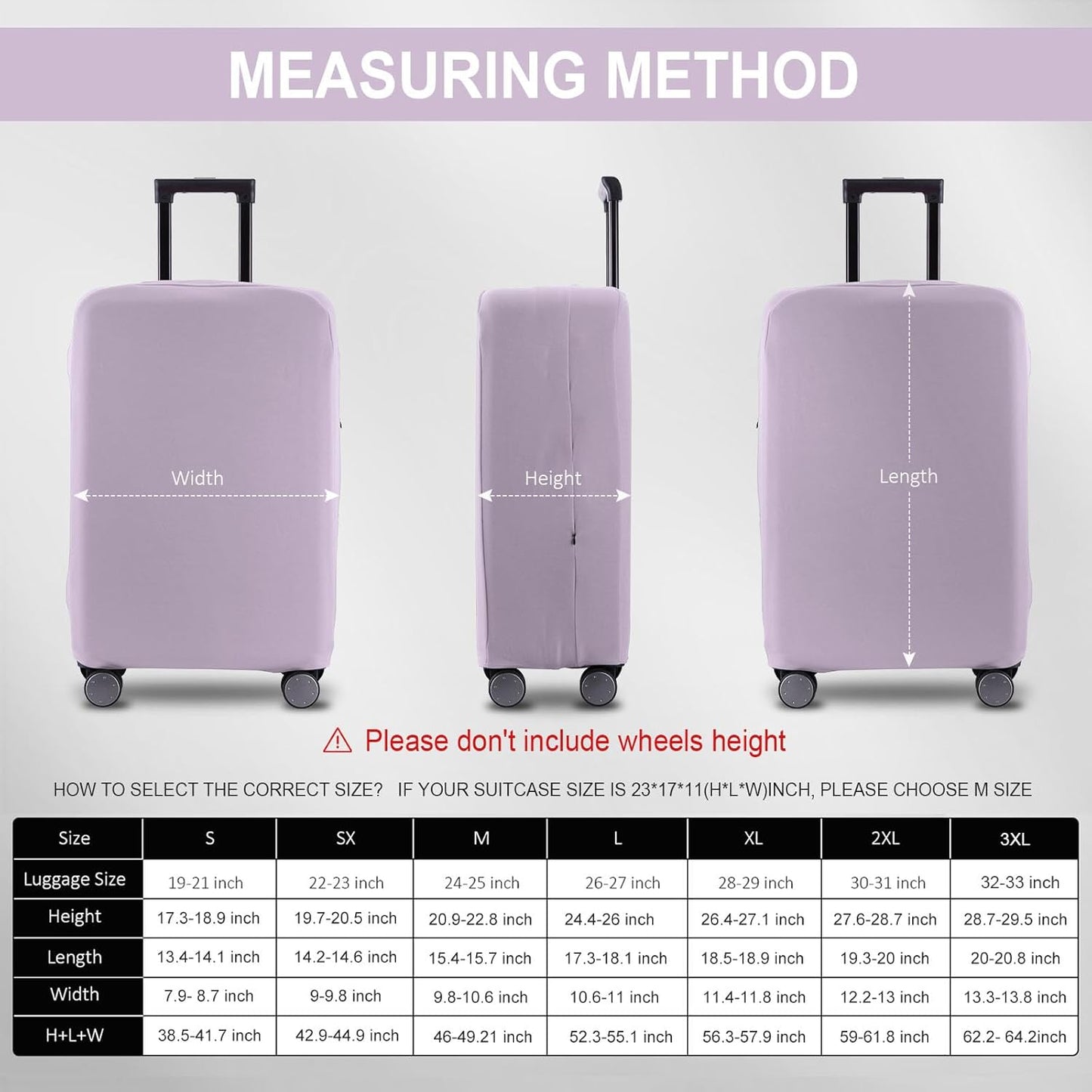 Travel Luggage Cover Suitcase Protector Scratch-Resistant Fit 19-31 Inch Suitcase, Not Included Suitcase (Lavender Purple, XL(28-29 inch))