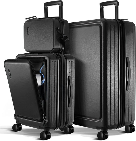 Luggage Sets 3 Piece, 22 Inch Carry on Luggage and 28 Inch Suitcases with Wheels Spinner, Durable Hard Shell Suitcase Set, Expandable Travel Suitcase, Black
