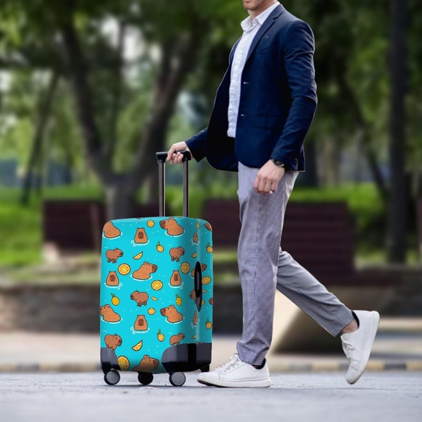 Capybara Suitcase Cover Elastic Luggage Covers for Suitcase Fit 22-25 Inch, Zip Closure Baggage Case Anti-Scratch Luggage Covers Protector Cute Cartoon Animal Baggage Cover